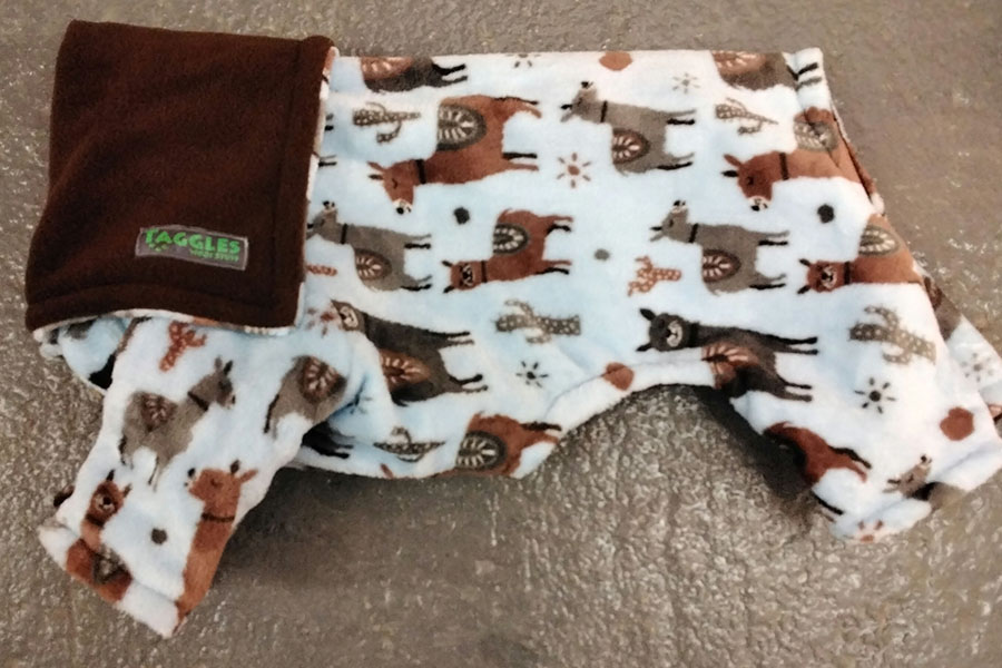 Llamas and brown fleece onesie
