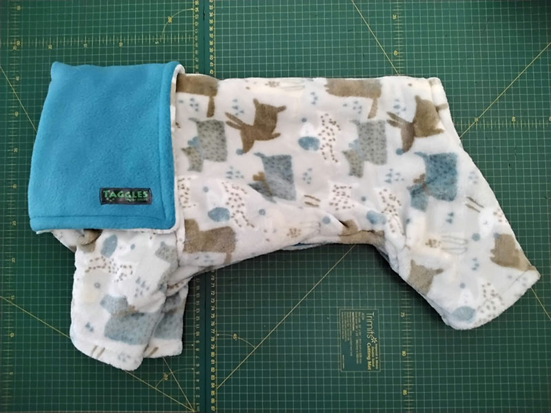 Silver dogs and turquoise fleece onesie