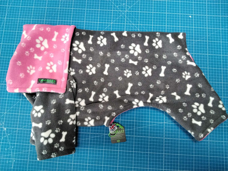 Pink and grey paws fleece onesie