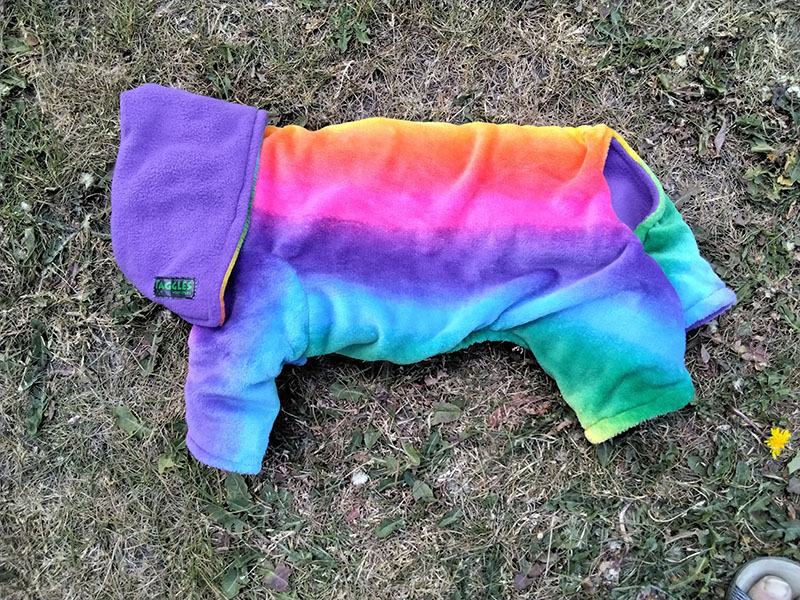 Rainbow and purple fleece onesie