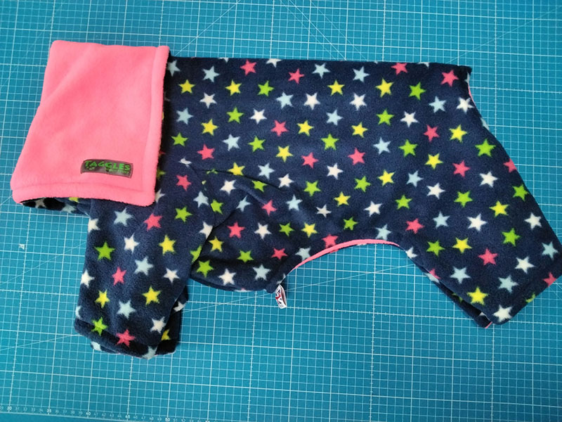 Blue stars and pink fleece onesie