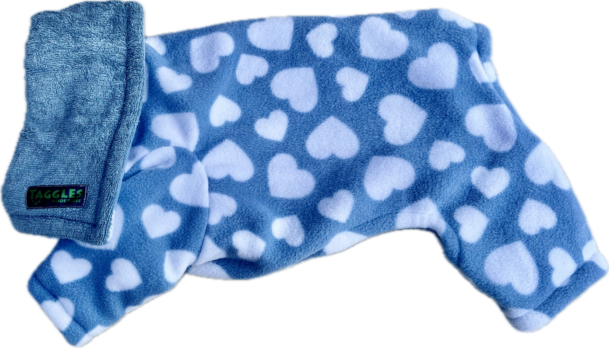 Blue hearts with blue towel drying onesie