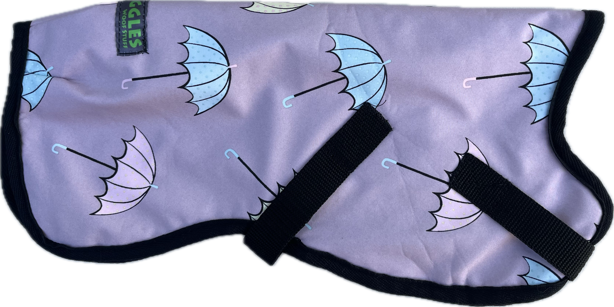 Umbrellas and pink raincoat gilet