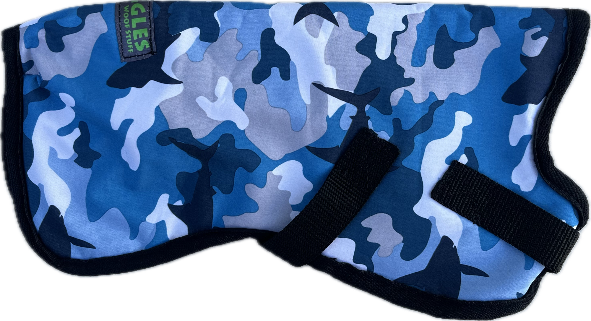 Camo sharks and blue raincoat gilet