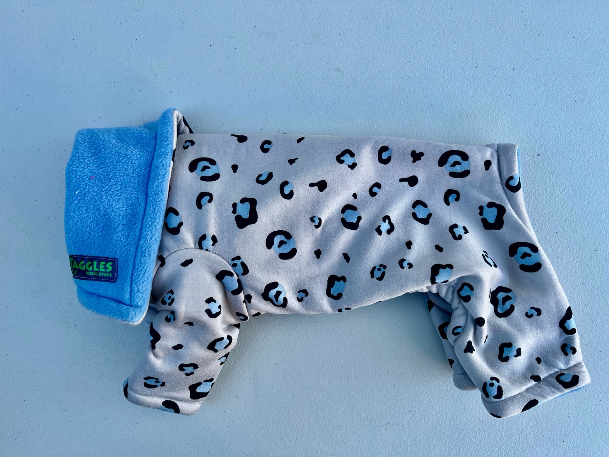 Leopard and blue sweatshirt onesie - 30cm