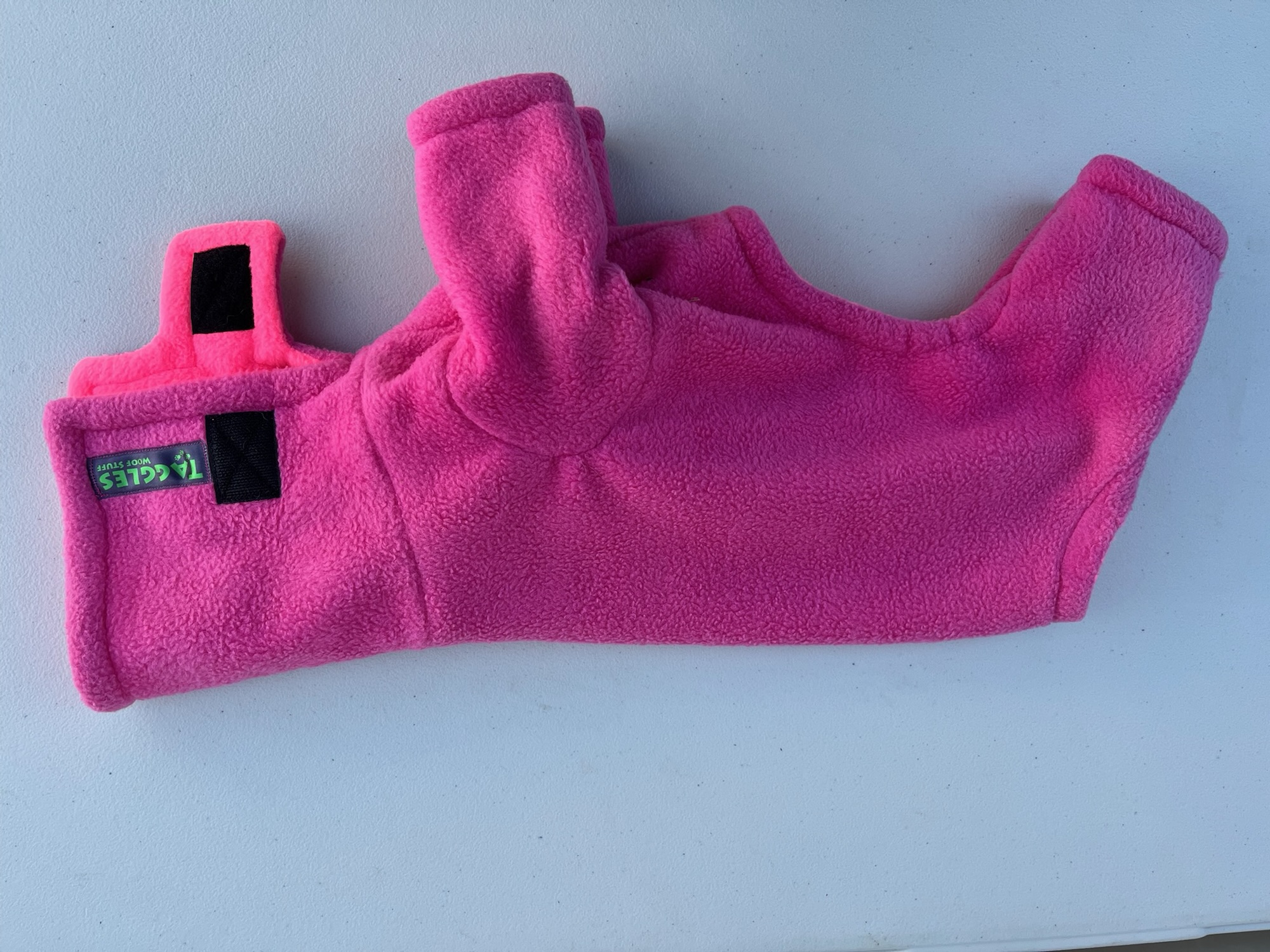 Cerise and fluorescent pink onesie - 30cm - with velcro on hood