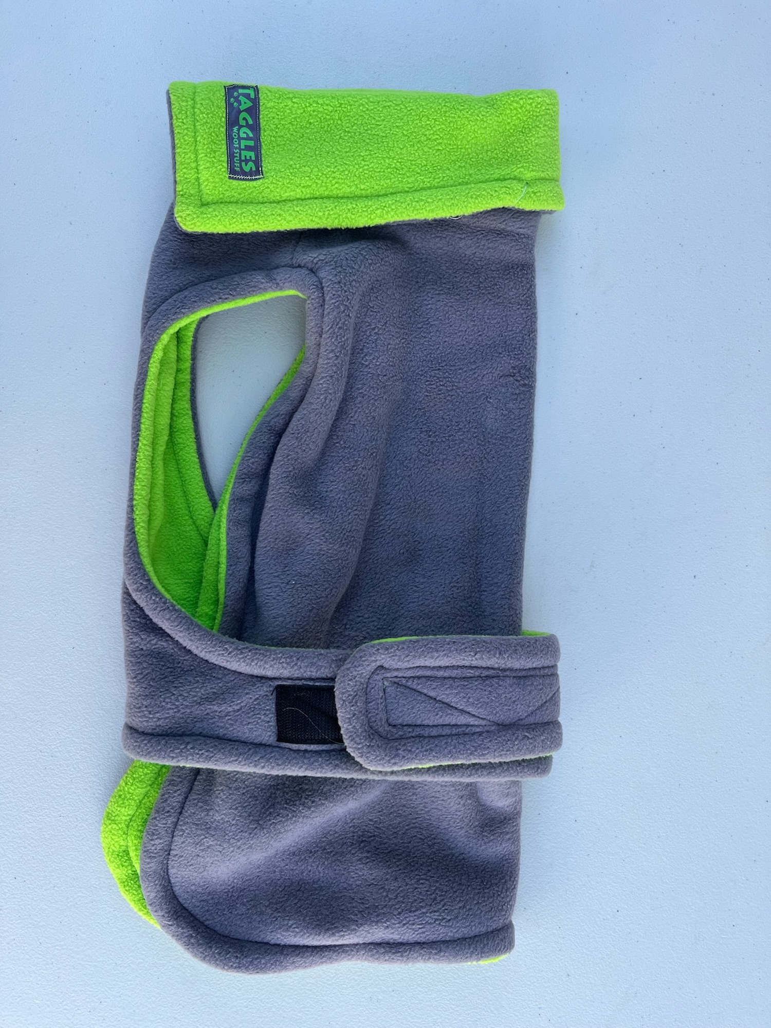 Lime green and dark grey fleece shortie - 40cm