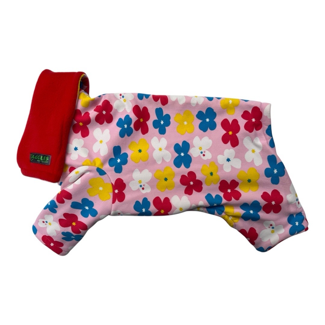 Pink flowers and red sweatshirt onesie