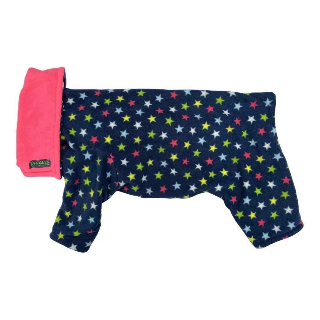 Blue stars and pink fleece onesie