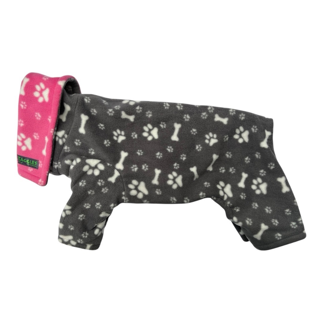Pink and grey paws fleece onesie