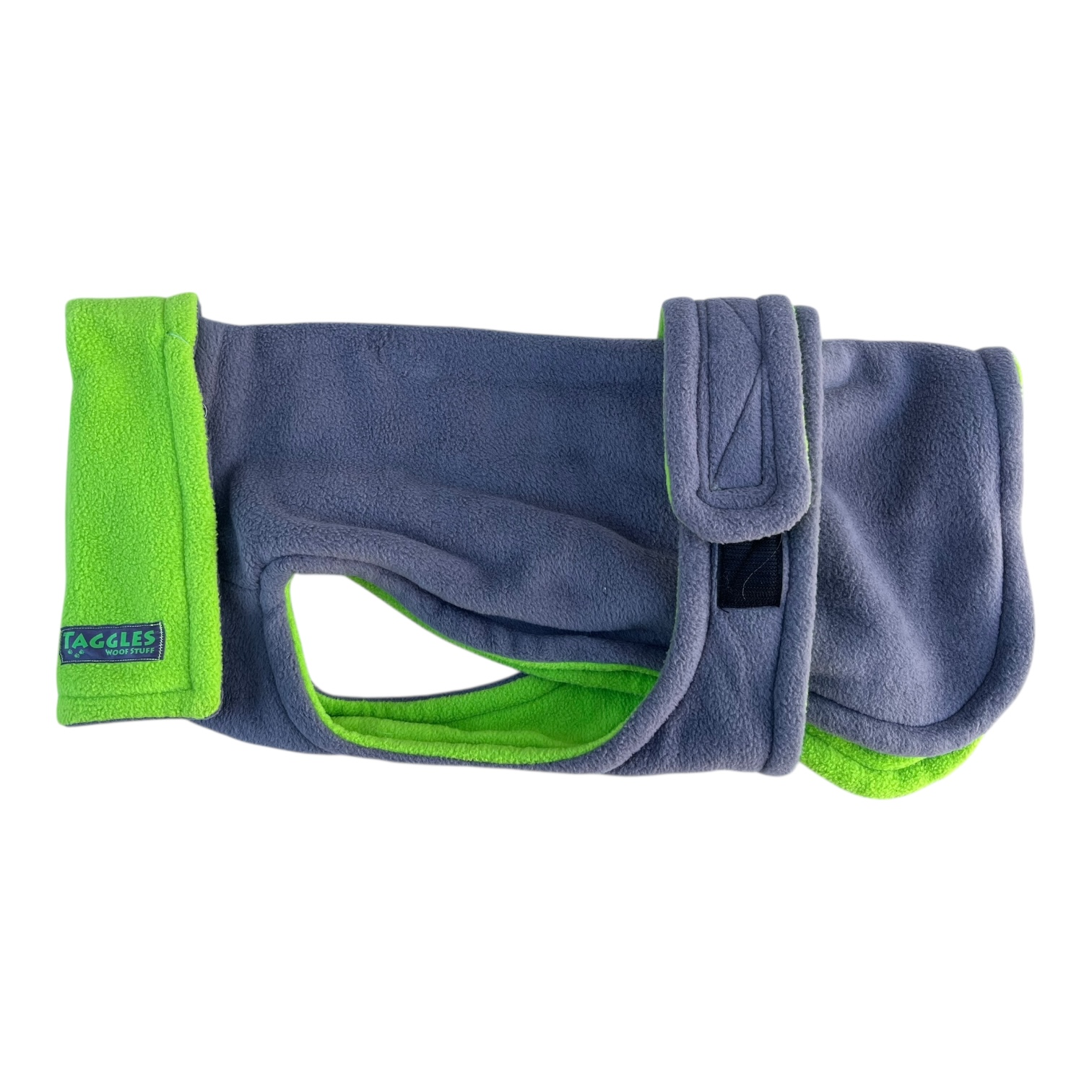 Lime green and dark grey fleece shortie - 40cm