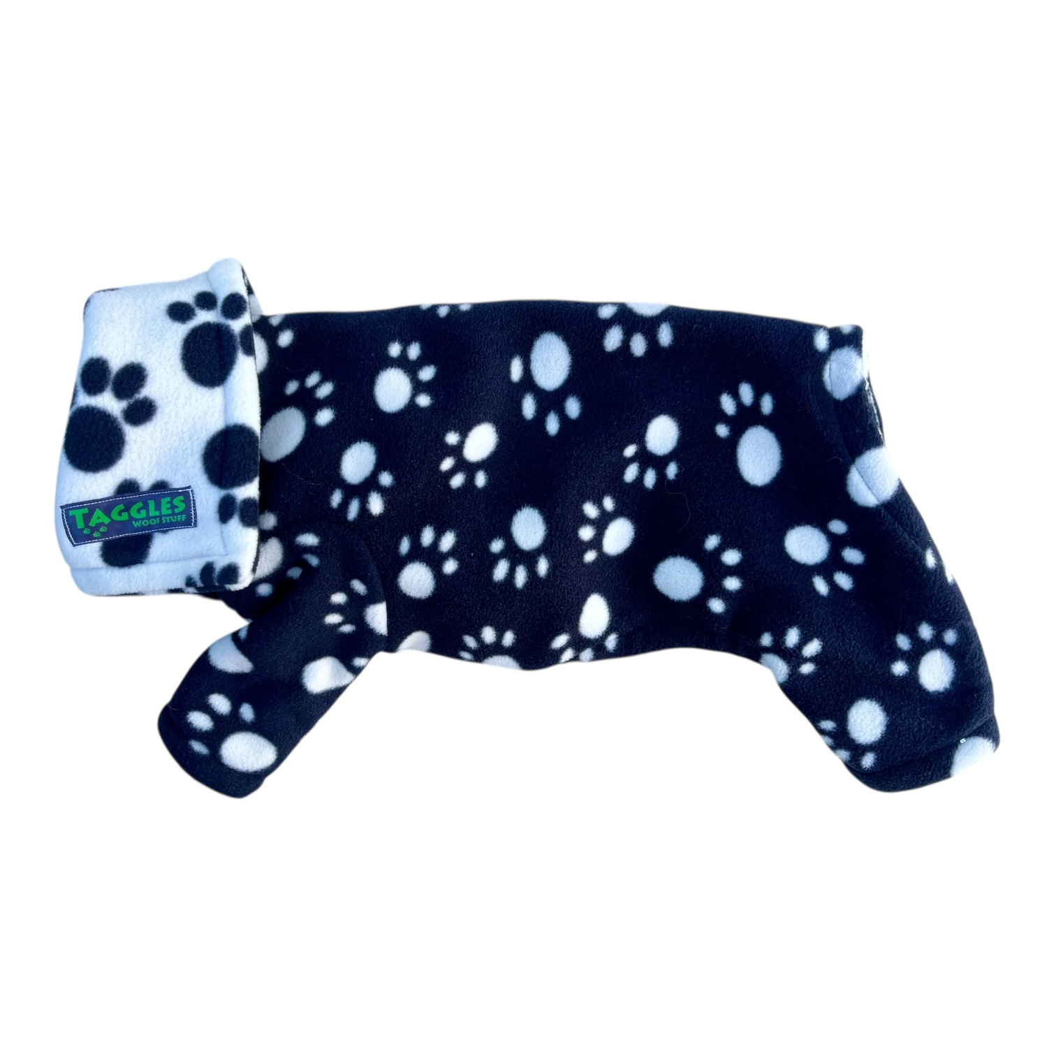 Black and white paws fleece onesie