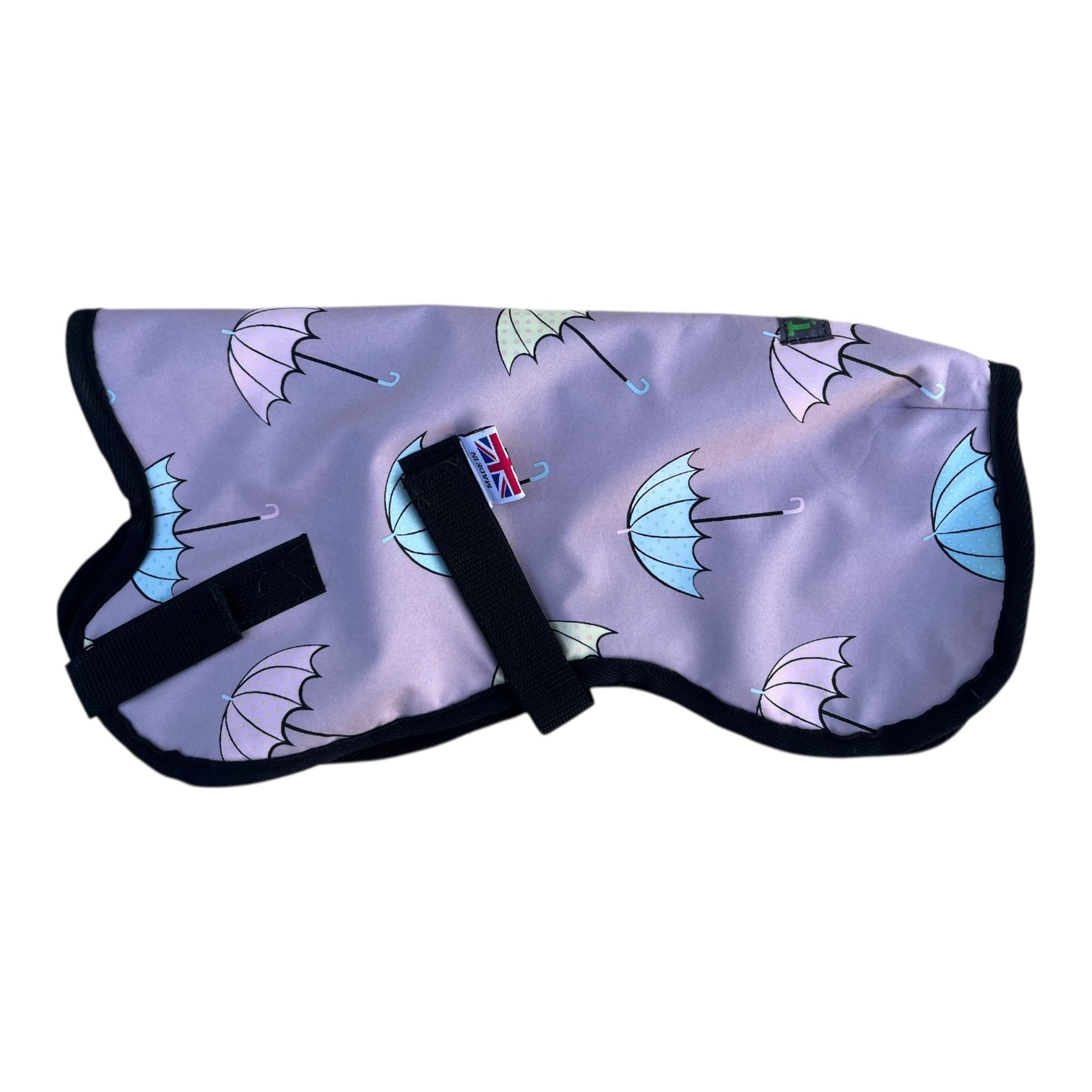 Umbrellas and pink raincoat gilet