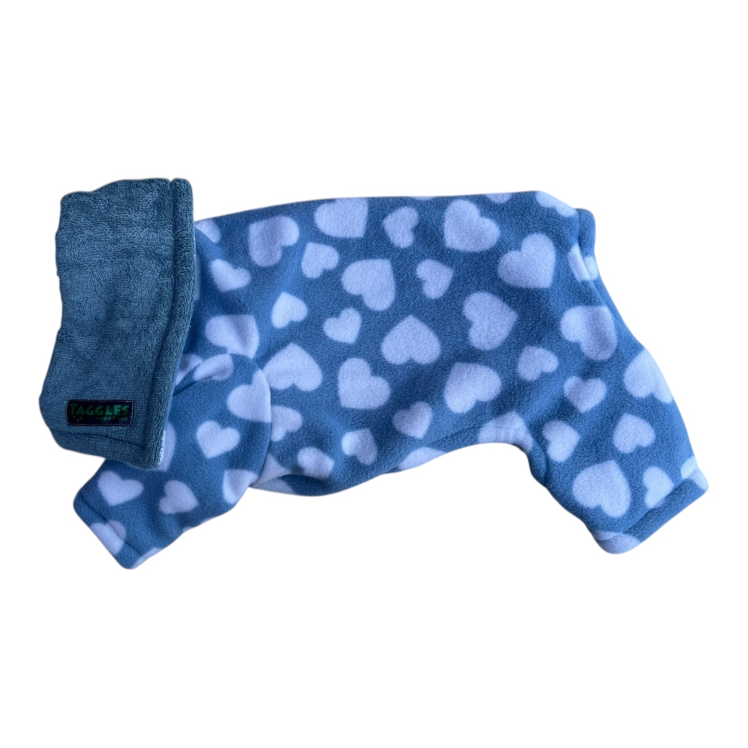 Blue hearts with blue towel drying onesie