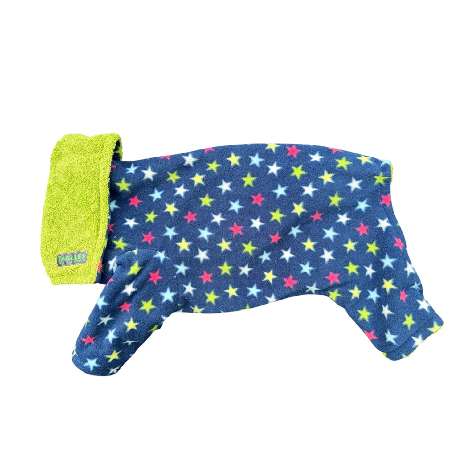 Navy stars with lime green towel drying onesie -40cm