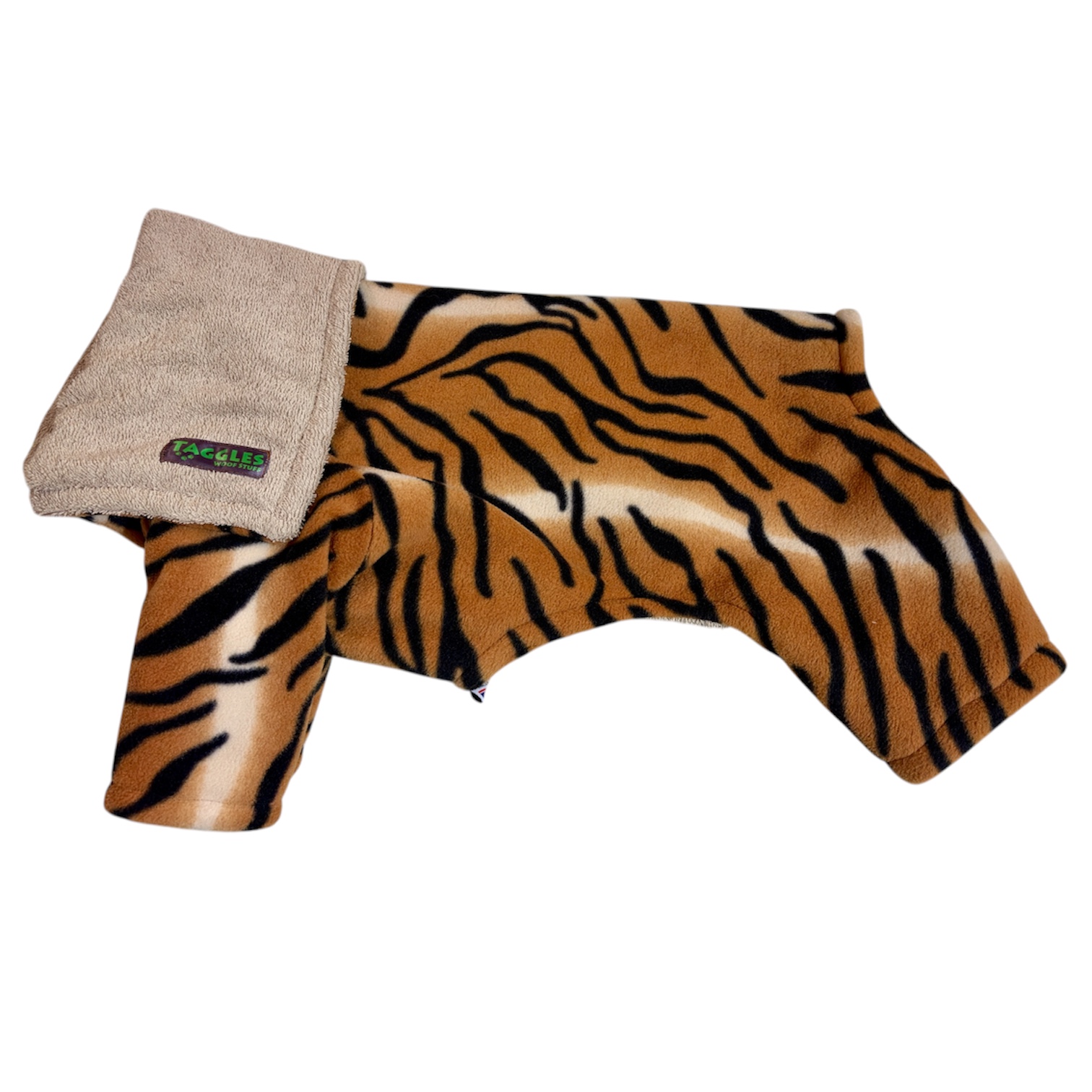 Tiger with beige towel drying onesie